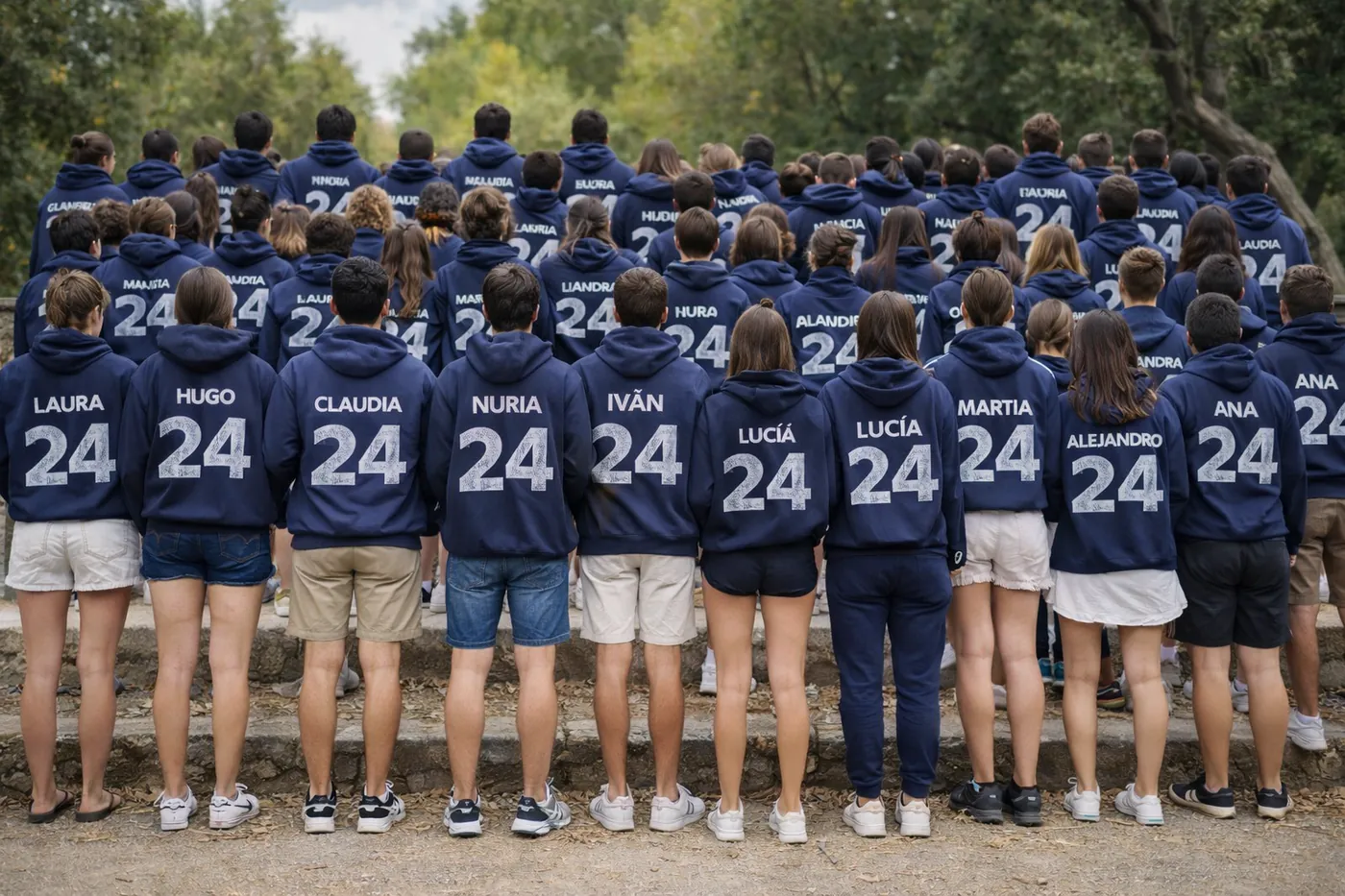 Grupo de estudiantes con sudaderas personalizadas